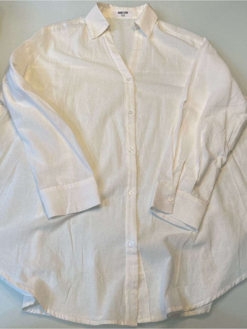 DOUBLE ZERO White Sheer Cotton Oversized Button Up Top Tunic NWOT Size Large